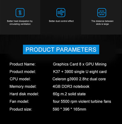 Μηχανή εγκαταστάσεων γεώτρησης μεταλλείας Ethereum 8pcs GPU με το σημειωματάριο 4GB DDR3